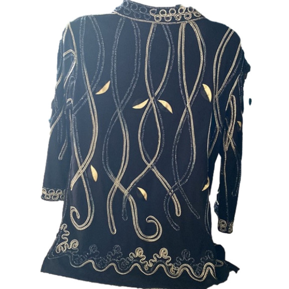 Lauren Michelle Black & Gold  Long Sleeved Blouse - Picture 2 of 10